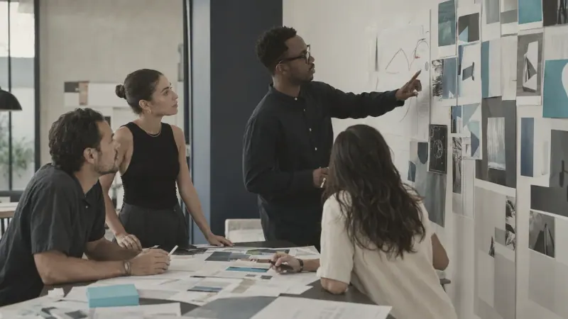 The Mind Miami team working through brand direction together in the studio
